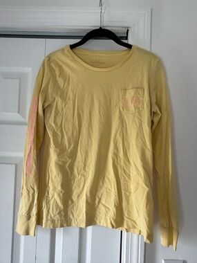 Vineyard Vines Yellow Long Sleeve Pocket Tee with Subtle Pink Logo